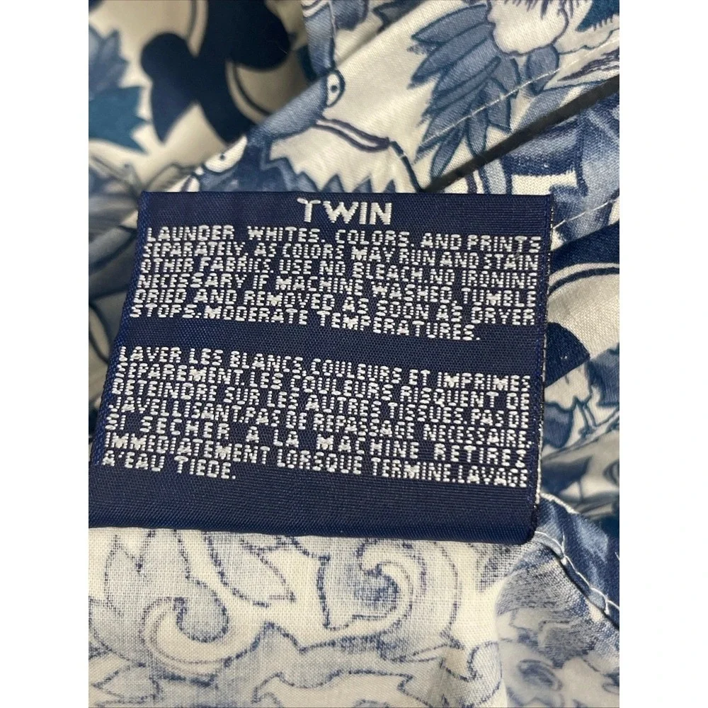 Vintage Ralph Lauren Twin Bed Skirt Blue White Chinoiserie Tamarind Floral Bird